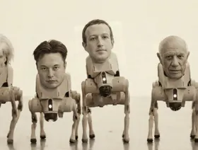 عمل صادم لفنان أميركي: وجوه رؤساء شركات التكنولوجيا على كلاب روبوتية