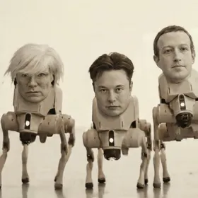 عمل صادم لفنان أميركي: وجوه رؤساء شركات التكنولوجيا على كلاب روبوتية