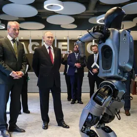 روبوت ذكي يرقص للرئيس الروسي: "اسمي جرين".. وبوتين: "جميل جداً"