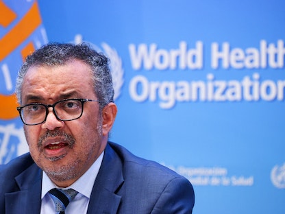 المدير العام لمنظمة الصحة العالمية تيدروس أدهانوم جيبريسوس خلال مؤتمر صحافي في جنيف. 20 ديسمبر 2021 - REUTERS