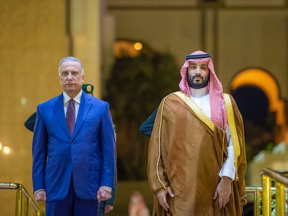 ولي العهد السعودي الأمير محمد بن سلمان يستقبل رئيس مجلس الوزراء العراقي مصطفى الكاظمي في جدة- 25 يونيو 2022 - واس