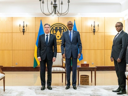 الرئيس الرواندي بول كاغامي يستقبل في القصر الرئاسي بالعاصمة كيغالي وزير الخارجية الأميركي أنتوني بلينكن - 11 أغسطس 2022 - REUTERS