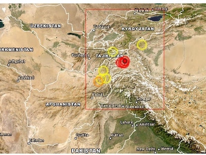 خريطة للمركز الأوروبي المتوسطي لرصد الزلازل تشير إلى موقع الزلزال في طاجيكستان قرب الحدود مع الصين. 23 فبراير 2023 - emsc-csem.org