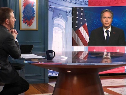وزير الخارجية الأميركي أنتوني بلينكن خلال مقابلة مع برنامج "قابل الصحافة" على قناة "إن بي سي نيوز"- 11 أبريل 2021 - Twitter/MeetThePress