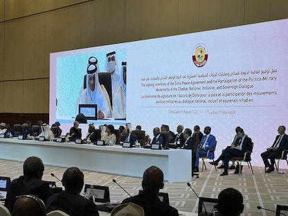 من جلسة توقيع اتفاق السلام بين سلطات تشاد والجماعات المسلحة في العاصمة القطرية الدوحة - 8 أغسطس 2022 - TWITTER/@MofaQatar_AR