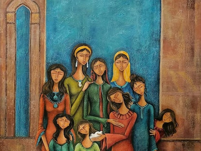 لوحة فنيّة للفنانة أميرة عبد الوهاب المشاركة في الدورة الثانية من معرض مصر الدولي للفنون "إيجيبت آرت فير" - الشرق -