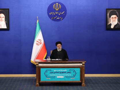 الرئيس الإيراني إبراهيم رئيسي في مؤتمر صحافي بطهران - 29 أغسطس 2022 - REUTERS