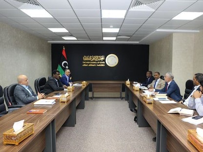 جانب من اجتماعات لجنة "6+6" الليبية في المغرب بشأن الخلافات التي تعيق إجراء الانتخابات. 23 مايو 2023 - وكالة الأنباء الليبية