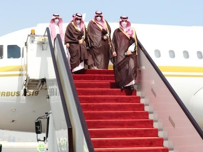 وزير الخارجية السعودي الأمير فيصل بن فرحان لدى وصوله إلى الدوحة، 8 مارس 2021 - واس