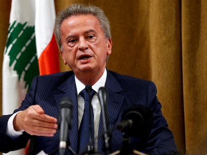 رياض سلامة حاكم مصرف لبنان يتحدث خلال مؤتمر صحافي في المصرف المركزي. - REUTERS