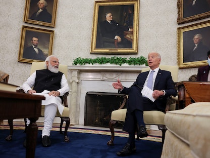 الرئيس الأميركي جو بايدن ورئيس الوزراء الهندي ناريندرا مودي خلال اجتماع في البيت الأبيض- واشنطن - 24 سبتمبر 2021 - REUTERS
