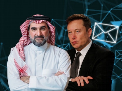 الرئيس التنفيذي لشركة تسلا إيلون ماسك ومحافظ صندوق الاستثمارات العامة السعودي ياسر الرميان - الشرق