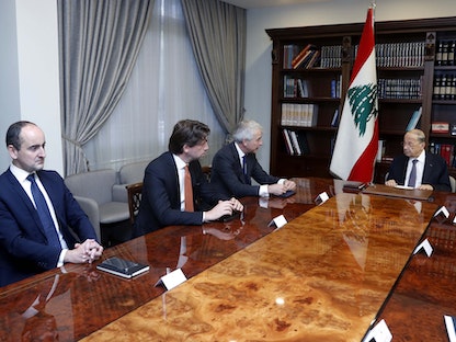 الرئيس اللبناني ميشال عون  يستقبل وفداً من شركة "لازارد" للاستشارات المالية. 30 سبتمبر 2021. 