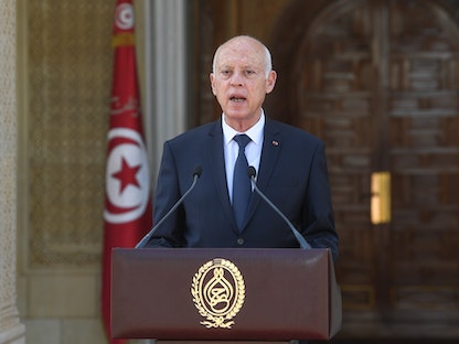 الرئيس التونسي قيس سعيّد في خطاب بقصر الجمهورية. 24 يونيو 2022 - facebook/Presidence.tn