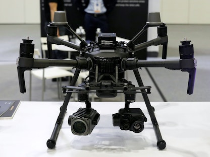 طائرة مسيرة من إنتاج شركة DJI في معرض إنتربول وورلد في سنغافورة 2 يوليو 2019 - REUTERS