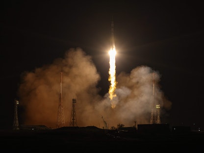مركبة الفضاء الروسية ذاتية التشغيل "سويوز إم إس-23" تنطلق من قاعدة "بايكونور" الفضائية في كازاخستان. 24 فبراير 2023 - AFP