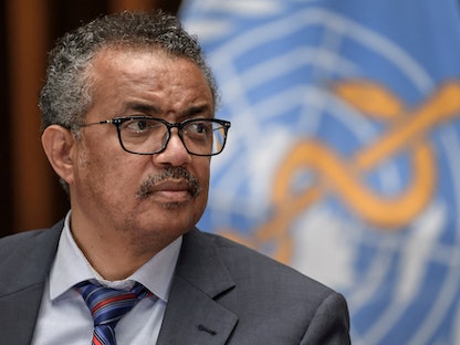 المدير العام لمنظمة الصحة العالمية في مقر المنظمة بجنيف - 3 يوليو 2020. - REUTERS
