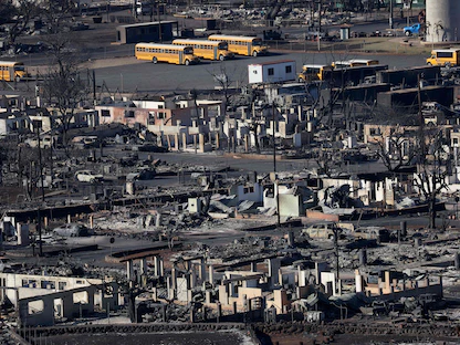 منازل وشركات دمرتها حرائق الغابات في منتجع لاهاينا بولاية هاواي الأميركية. 11 أغسطس 2023 - AFP