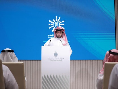 رئيس مجلس إدارة الهيئة العامة للترفيه في السعودية تركي آل الشيخ خلال مؤتمر صحافي للإعلان عن تفاصيل النسخة الثانية من موسم الرياض، 4 أكتوبر 2021 - @GEA_SA