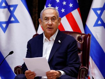 رئيس الوزراء الإسرائيلي بنيامين نتنياهو خلال الاجتماع مع الرئيس الأميركي جو بايدن في تل أبيب. 18 أكتوبر 2023 - Reuters