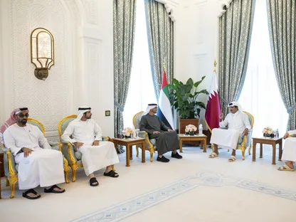 أمير قطر الشيخ تميم بن حمد يستقبل رئيس الإمارات الشيخ محمد بن زايد والوفد المرافق له في الدوحة. 10 سبتمبر 2025 - وام