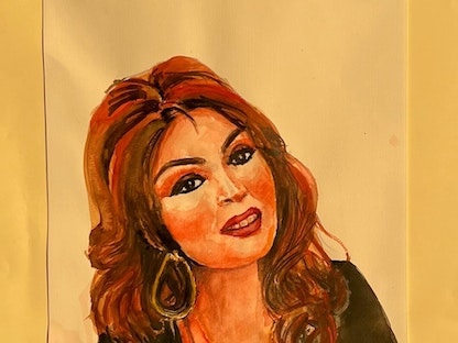 لوحة فنية للممثلة المصرية نبيلة عبيد من أعمال الفنان الكويتي سعود الفرج. 8 مارس 2023 - الشرق