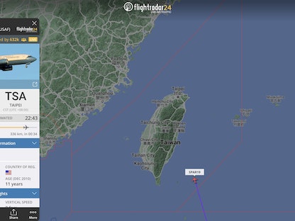 صورة توضح تتبع طائرة "SPAR19" التي أقلت رئيسة مجلس النواب الأميركي نانسي بيلوسي إلى تايوان - 2 أغسطس 2022. - فلايت رادار