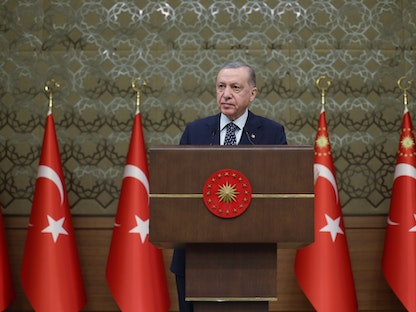 الرئيس التركي رجب طيب أردوغان خلال "المؤتمر الدولي لأمناء المظالم" في العاصمة أنقرة. 11 يناير 2023 - Twitter@tcbestepe_ar