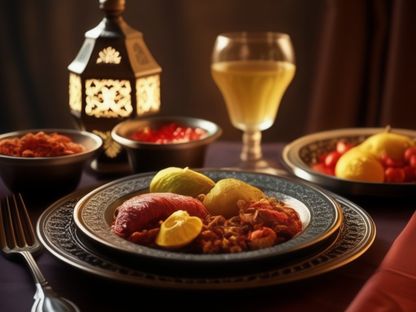 صورة أنتجتها "الشرق" بواسطة الذكاء الاصطناعي عن عادات غذائية صحية في رمضان. 15 مارس 2024 - Midjourney
