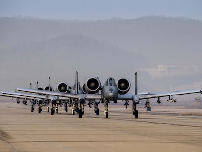 مقاتلات أميركية من طراز A-10C Thunderbolt II خلال تدريب مع القوات الكورية الجنوبية في قاعدة أوسان. 11 مارس 2023 - twitter/INDOPACOM