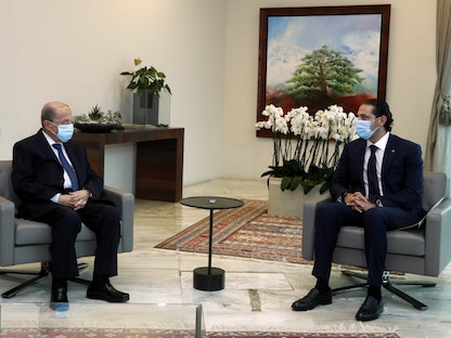 الرئيس اللبناني ميشال عون خلال لقاء سابق مع رئيس الحكومة المكلف سعد الحريري - twitter.com/LBpresidency