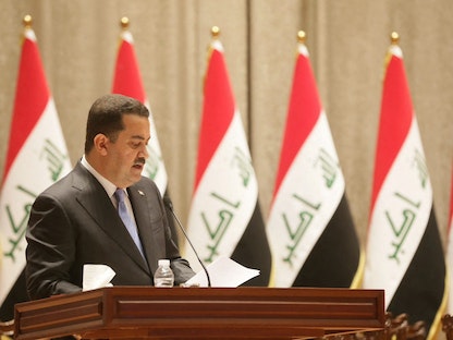رئيس الوزراء العراقي محمد شياع السوداني خلال التصويت على حكومته في البرلمان بالعاصمة بغداد. 27 أكتوبر 2022 - REUTERS