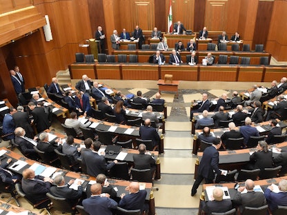 البرلمان اللبناني خلال مناقشته قانون رفع السرية المصرفية - بيروت - 18 أكتوبر 2022 - وكالة الأنباء اللبنانية