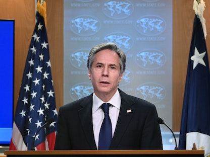 وزير الخارجية الأميركي أنتوني بلينكن خلال مؤتمر صحافي  - REUTERS