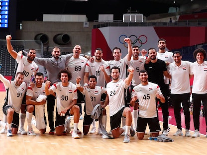 المنتخب المصري لكرة اليد بعد مواجهة البحرين في أولمبياد طوكيو 2020