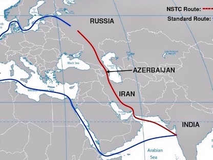 خريطة ممر النقل الدولي بين الشمال والجنوب (NSTC) من الهند إلى أوروبا - www.presstv.com