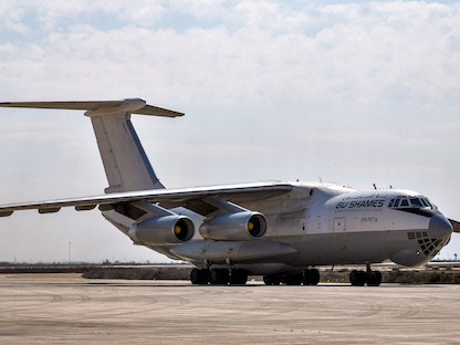 طائرة في مطار اللاذقية الدولي تحمل إغاثة إنسانية قدمتها الإمارات العربية المتحدة لضحايا زلزال 6 فبراير. 14 فبراير 2023 - AFP