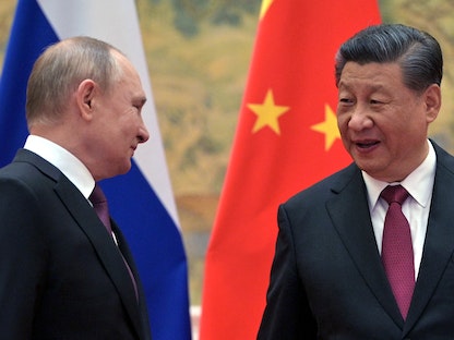 الرئيس الصيني شي جين بينج يستقبل الرئيس الروسي فلاديمير بوتين في بكين. 4 فبراير 2022 - REUTERS