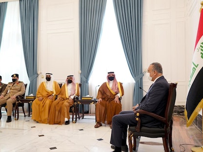 رئيس مجلس الوزراء العراقي مصطفى الكاظمي يستقبل وزير الداخلية السعودي الأمير عبد العزيز بن سعود بن نايف آل سعود في بغداد - 4 سبتمبر 2021. - المكتب الإعلامي لرئيس مجلس الوزراء العراقي
