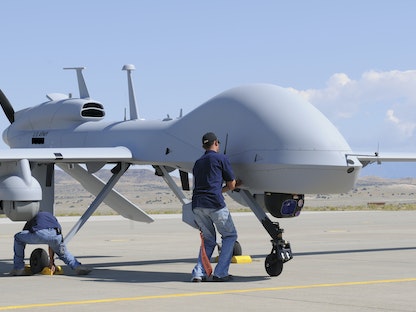 مسيّرة MQ-1C Gray Eagle خلال عرض في ولاية يوتا الأميركية- 15 سبتمبر 2011. - REUTERS