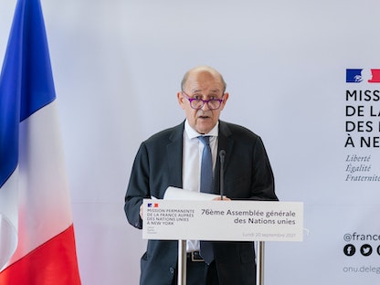 وزير الخارجية الفرنسي جان إيف لودريان خلال مؤتمر صحافي - 20 سبتمبر 2021 - AFP