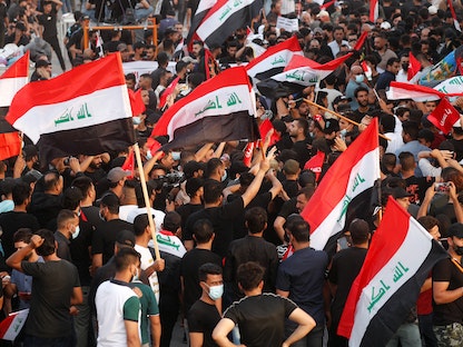 جانب من احتجاجات "الإطار التنسيقي" قرب المنطقة الخضراء في العاصمة العراقية بغداد - 12 أغسطس 2022. - REUTERS
