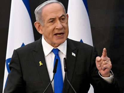 رئيس الوزراء الإسرائيلي بنيامين نتنياهو يتحدث في حفل بالقدس. 12 مايو 2024. - REUTERS