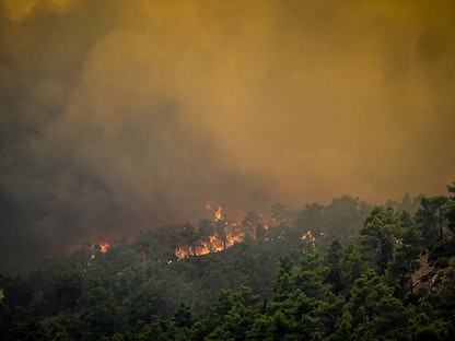 حريق في غابات جزيرة رودس اليونانية على خلفية موجة حر شديدة تشهدها أوروبا. 22 يوليو 2023 - REUTERS