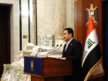 رئيس الوزراء العراقي محمد شياع السوداني خلال مؤتمر صحافي في بغداد - 27 نوفمبر 2022 