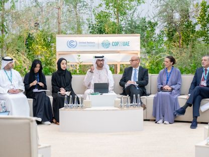 رئيس مؤتمر الأمم المتحدة بشأن تغير المناخ (COP 28) سلطان الجابر خلال مؤتمر صحافي في دبي بالإمارات العربية المتحدة. 29 نوفمبر 2023 - Twitter@COP28_UAE