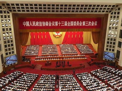 الرئيس الصيني شي جين بينج خلال افتتاح المؤتمر الاستشاري السياسي للشعب الصيني في بكين - 21 مايو 2020 - Bloomberg