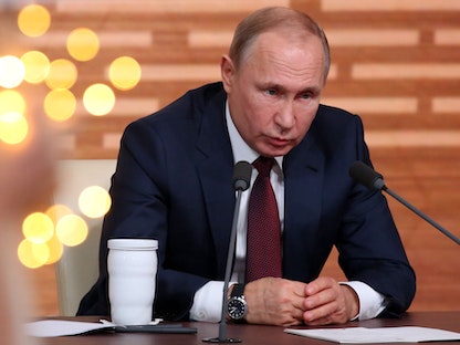 الرئيس الروسي فلاديمير بوتين خلال مؤتمر صحافي سنوي في موسكو، 19 ديسمبر 2019 - Bloomberg