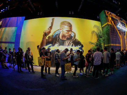 إعلان للعبة "سايبر بانك 2007" خلال معرض E3 التقني في لوس أنجلوس. 11 يونيو 2019 - REUTERS