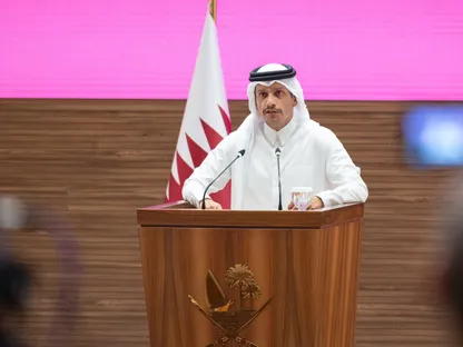 رئيس مجلس الوزراء وزير الخارجية القطري الشيخ محمد بن عبد الرحمن آل ثاني يتحدث خلال مؤتمر صحافي في الدوحة. 9 سبتمبر 2025 - X@MofaQatar_AR